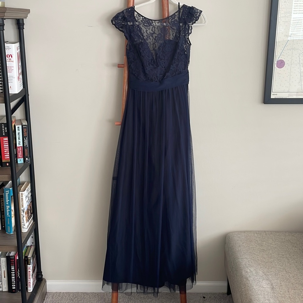Size 2 Lacy Navy Blue Maxi Dress